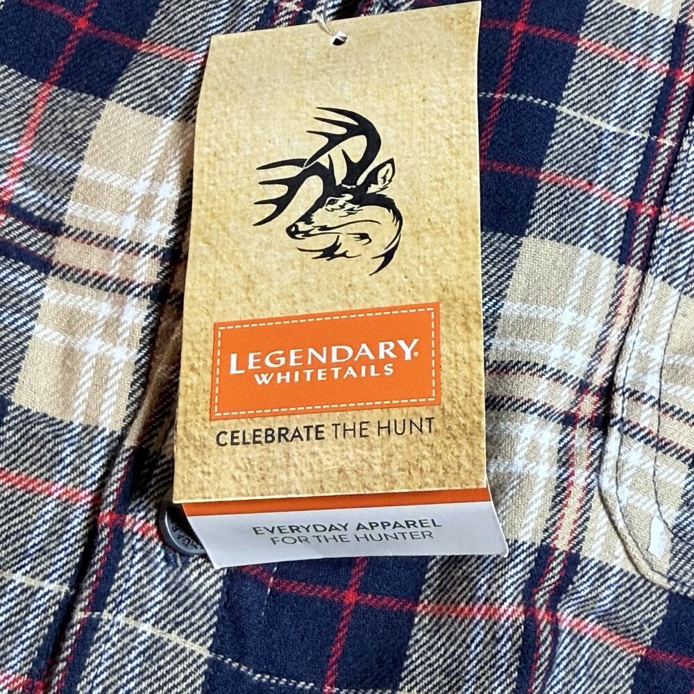 NWT Legendary Whitetails Mens XLT Buck Camp Flannel Shirt Navy Tan Plaid 6464 - Picture 6 of 16